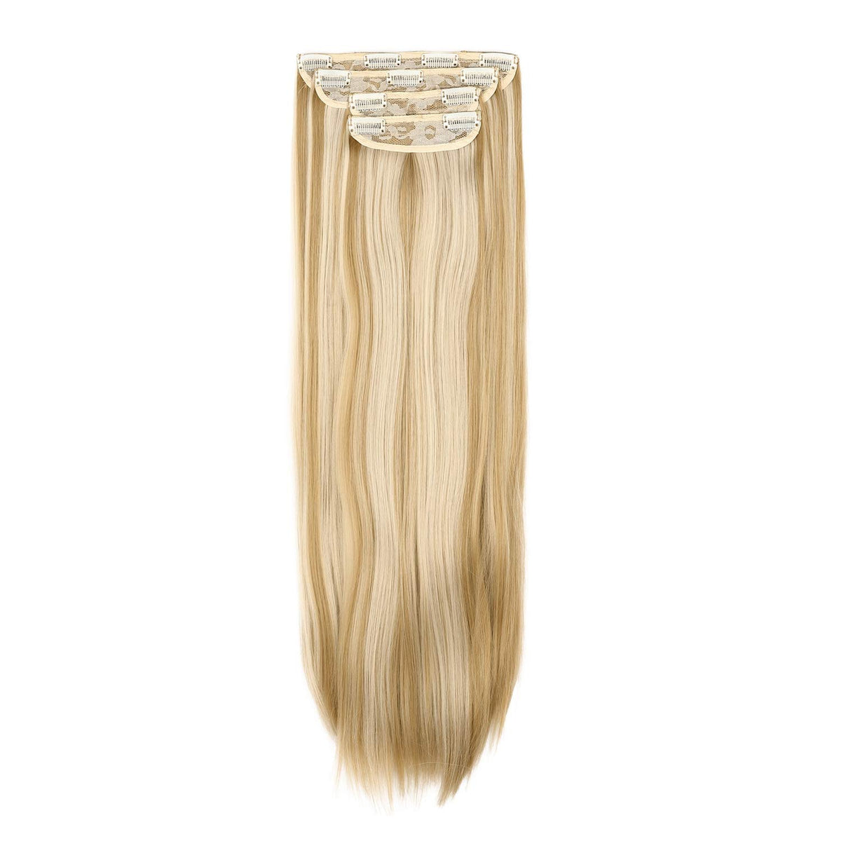 REECHO 24&quot; Thick Clip-In Hair Extensions - Medium Blonde with Light Blonde Highlights, 4 PCS