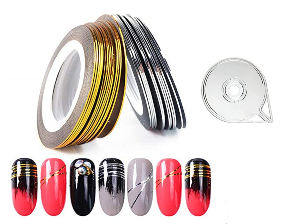 Jiahao 2Pcs Gold/Silver Nail Art Striping Tape - Vinyl Decoration Sticker Set