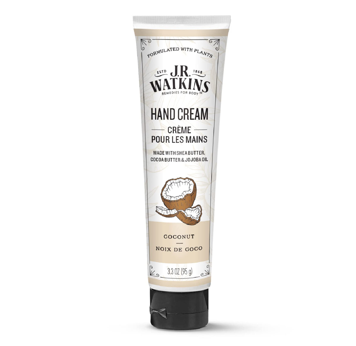 J.R. Watkins Coconut Hand Cream, 3.3Oz Moisturizer With Shea Butter & Cocoa Butter, Usa Made