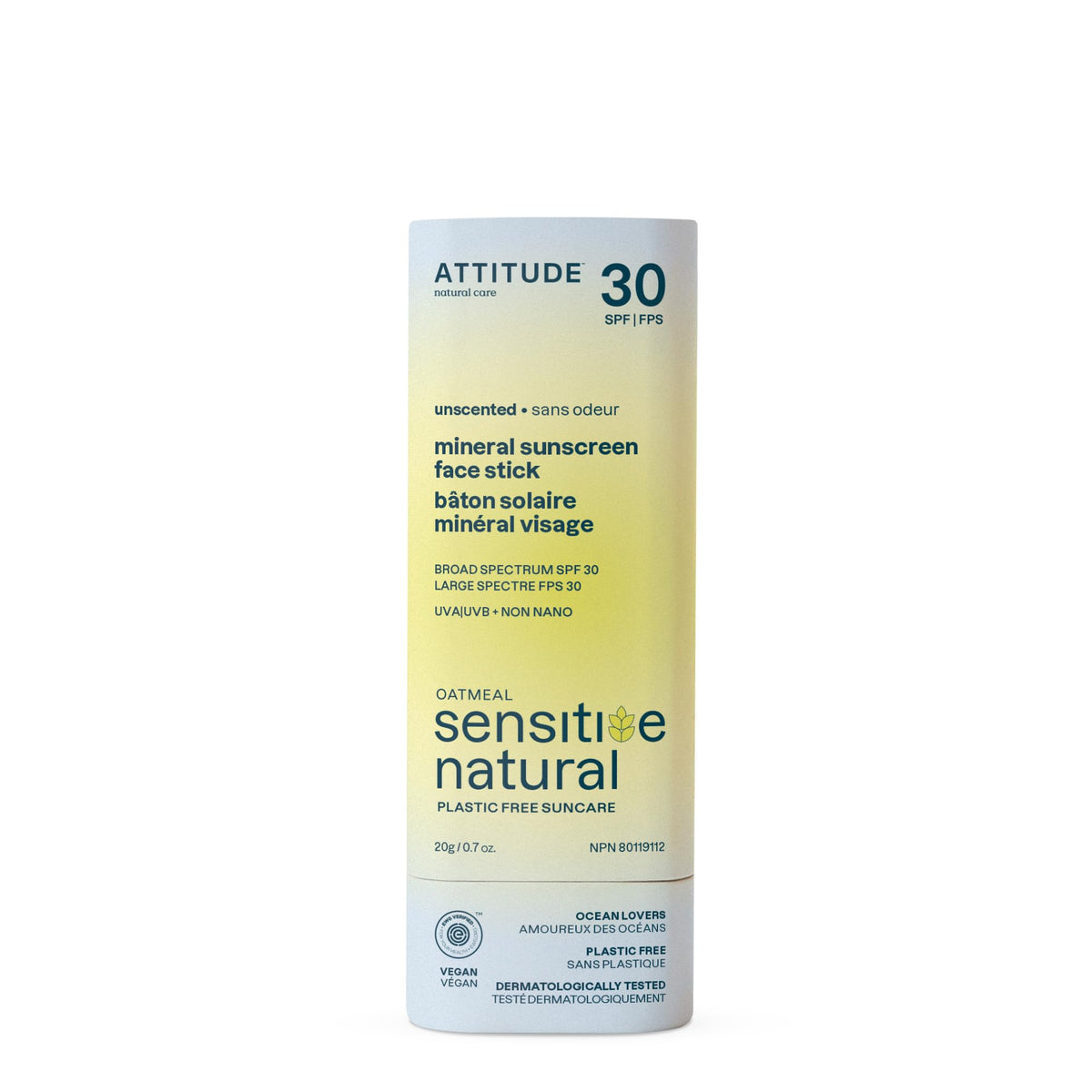 Attitude Mineral Sunscreen Face Stick Spf 30, Ewg Verified, Vegan, Unscented, 0.7 Oz