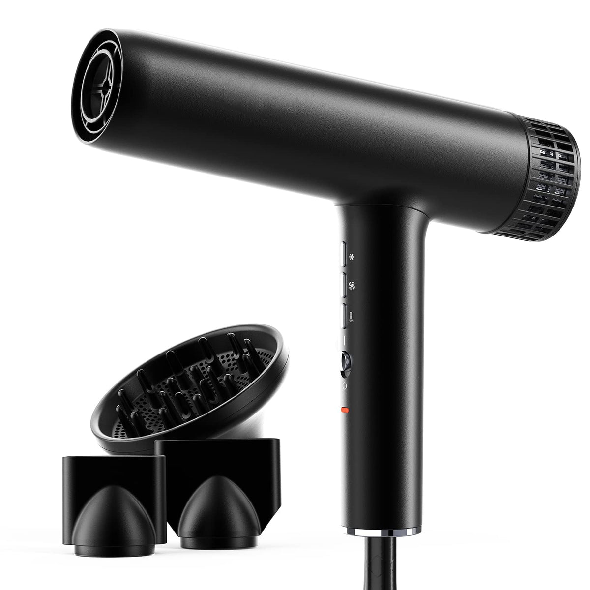 Airyomi Professional Ionic Hair Dryer - 2000W, 3 Heat & Speed Settings, Black With Diffuser