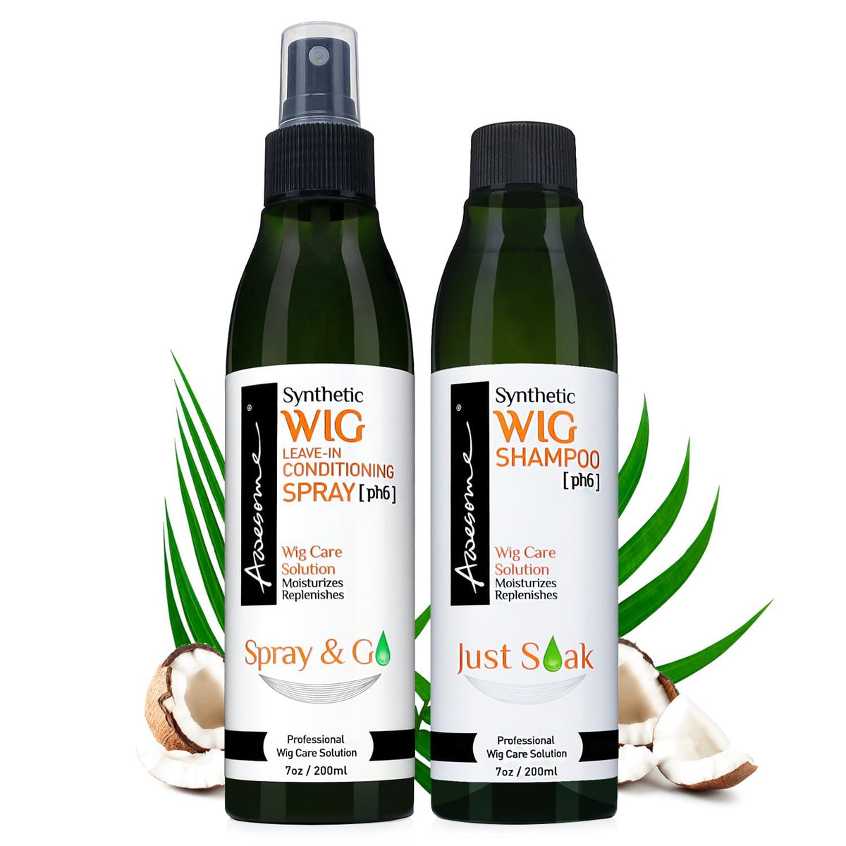 Awesome Synthetic Wig Shampoo & Conditioner Spray Set - Revitalizes Wigs, Coconut Oil, Ph6