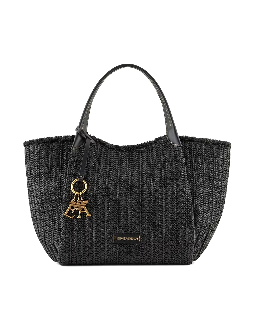 Emporio Armani Women's Black Shopping Bag - Straw/Raffia, 45x30x19 cm