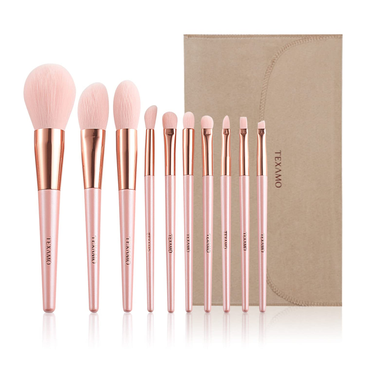 Texamo 10Pcs Pink Makeup Brush Set - Premium Synthetic Brushes For Blush, Contour, Eyeshadow