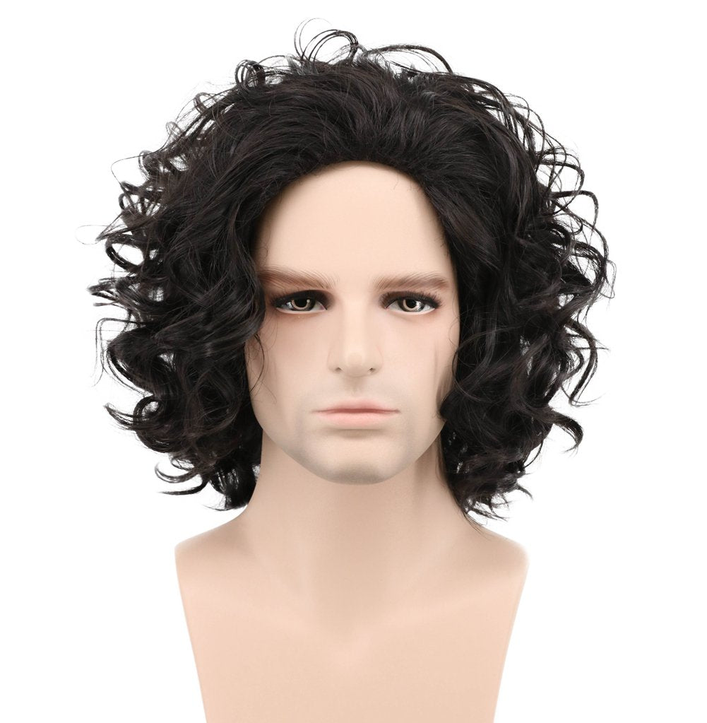 Karlery Mens Black Short Curly Fluffy Wig For Halloween Cosplay Party Costume