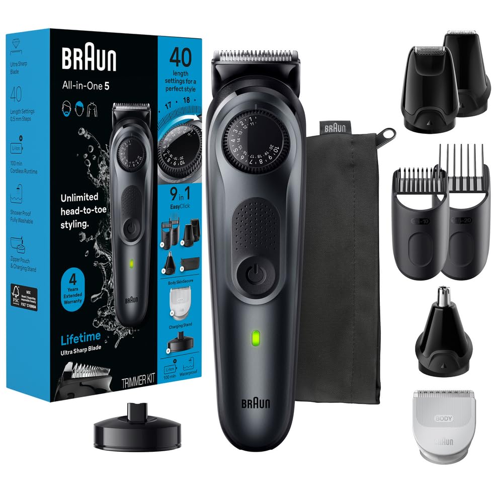 Braun 9-In-1 Style Kit 5490 Trimmer For Men - Beard, Body, Hair Clippers, Waterproof, 40