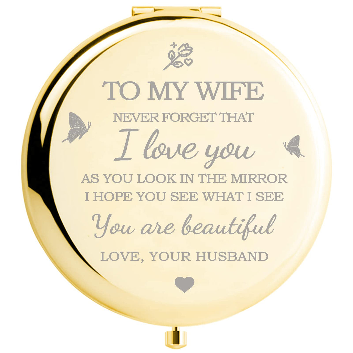 Yountown Gold Compact Mirror - Gifts For Wife, I Love You, 2.7&quot; X 2.3&quot;, Alloy Case