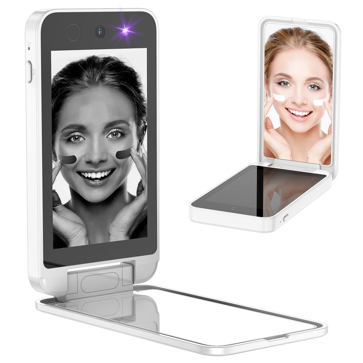 Vanexiss Uv Camera Sunscreen Tester - 4&quot; Rechargeable Compact Double-Sided Makeup Mirror, White