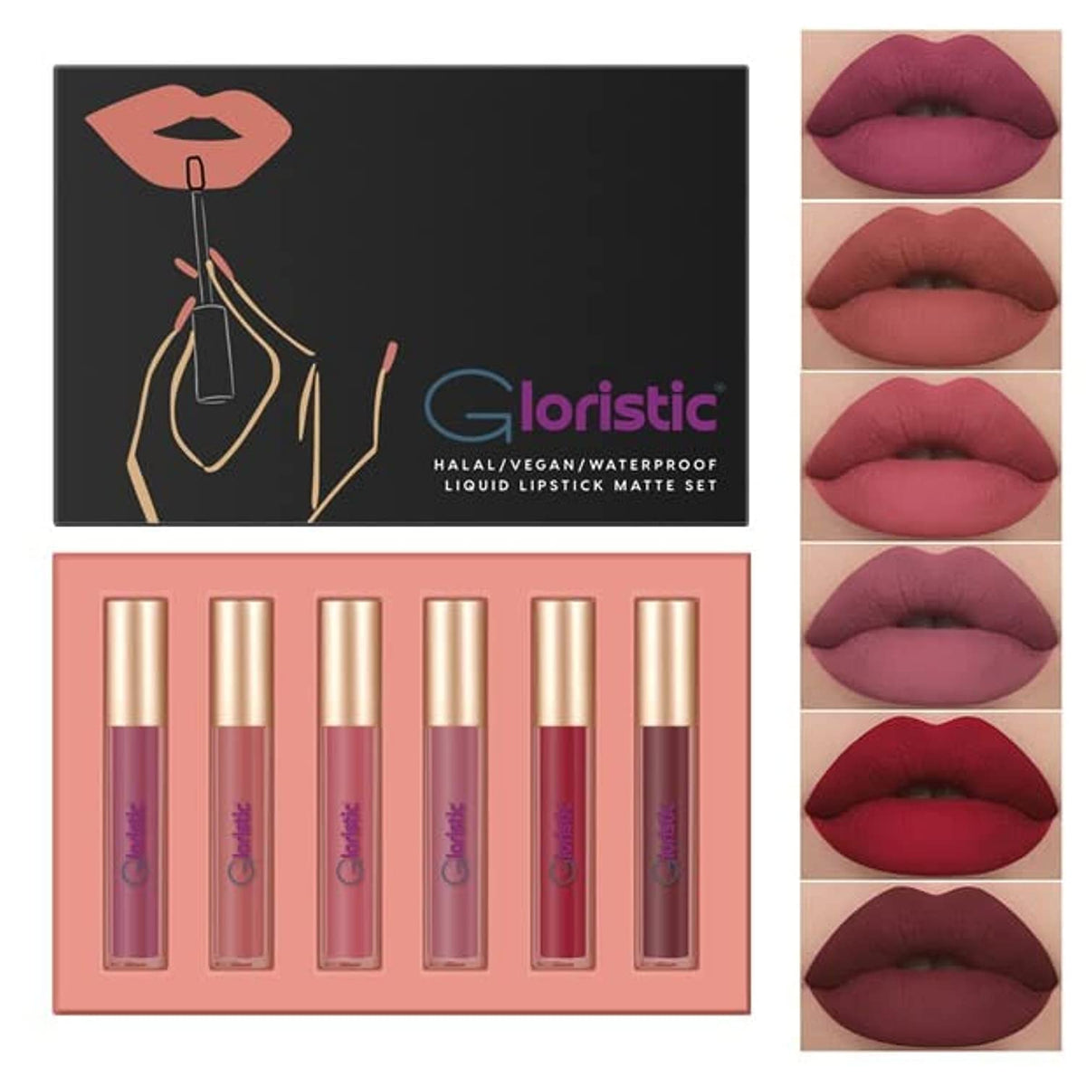 Gloristic 6Pcs Waterproof Liquid Matte Lipstick Set - Transfer-Proof, Vegan, Cruelty-Free