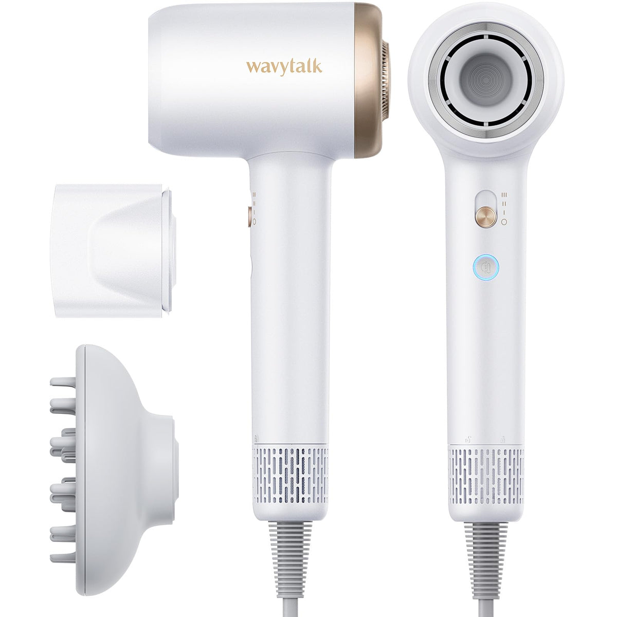 Wavytalk Professional Ionic Hair Dryer, 110,000 Rpm, Matte White, Lightweight With Diffuser