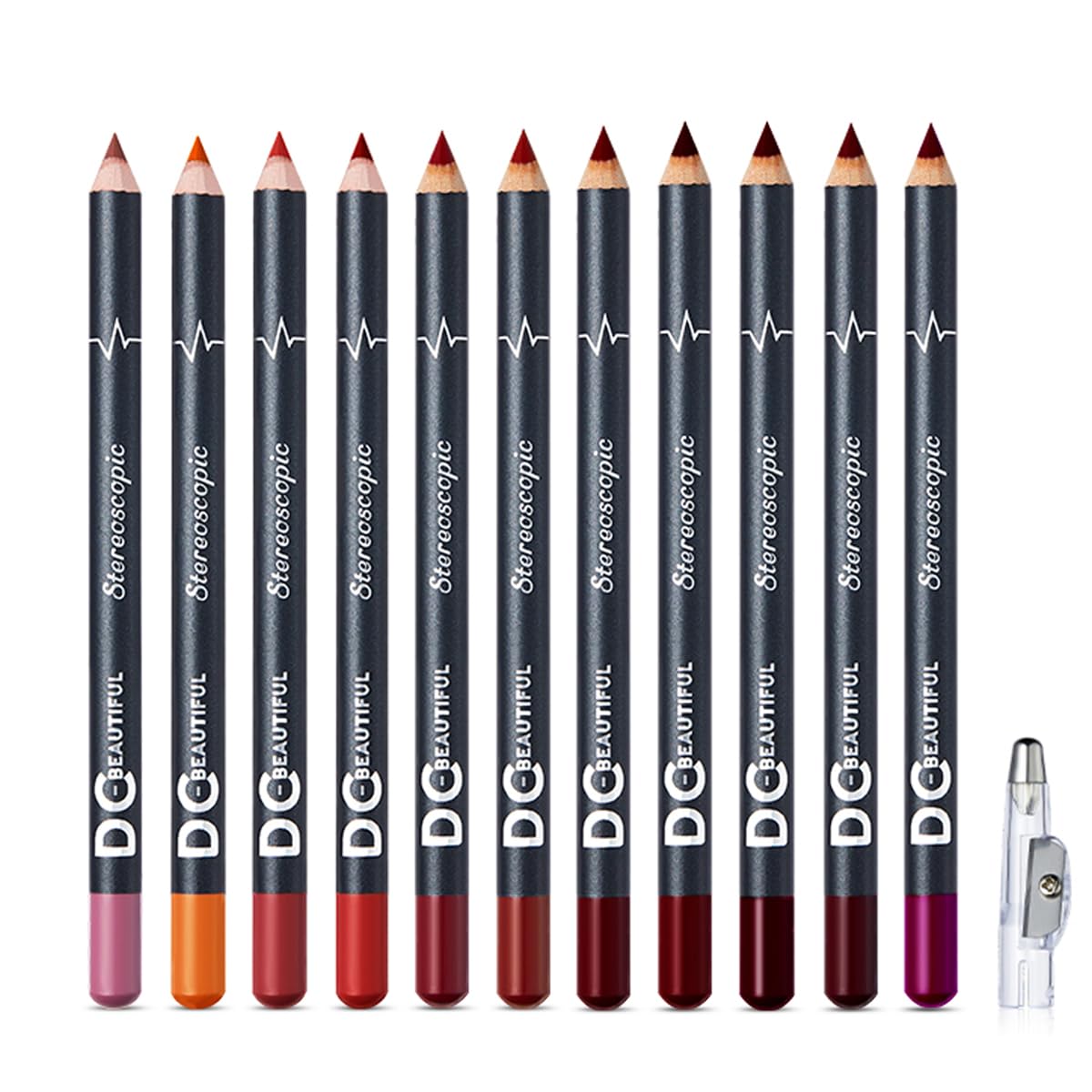 Dc-Beautiful 12Pcs Waterproof Lip Liner Set, 12 Colors Matt Velvet With Sharpener