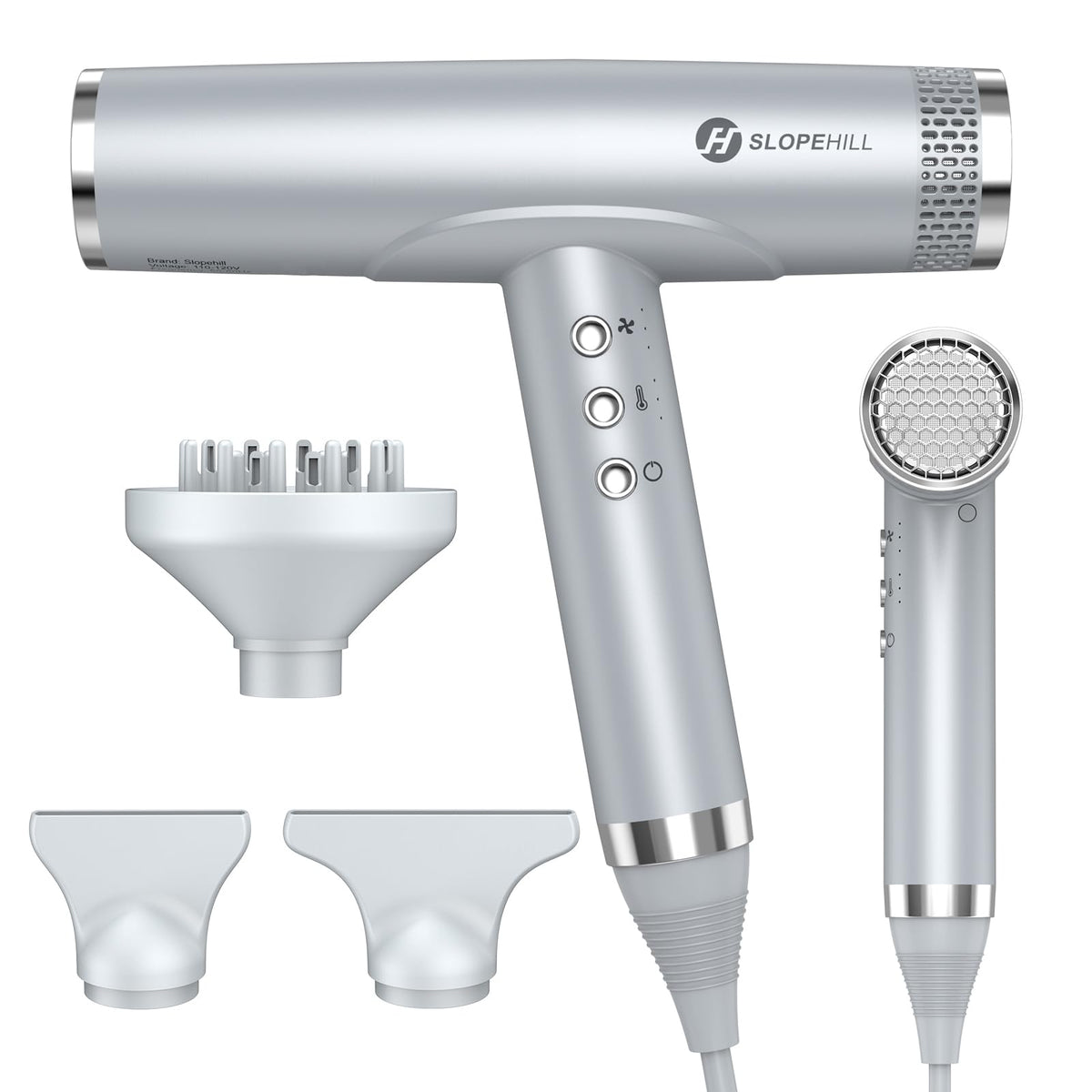 Slopehill Professional Ionic Hair Dryer - Lightweight, Low Noise, Fast Drying, Premium Silver