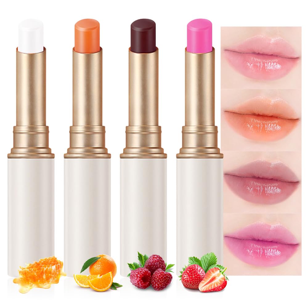 Kaely 4Pcs Tinted Lip Balm Set, Long Lasting Korean Lip Tint, Waterproof Lipstick Makeup