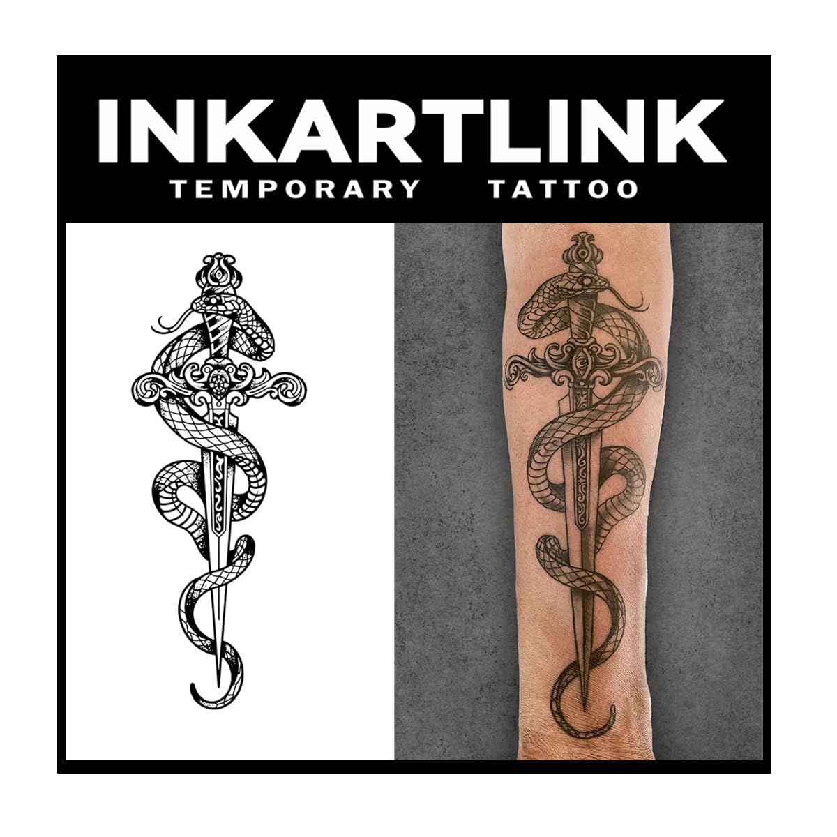 Inkartlink Sword Design Temporary Tattoo - 2 Large Sheets, Waterproof, Realistic, Lasts 1-2 Weeks