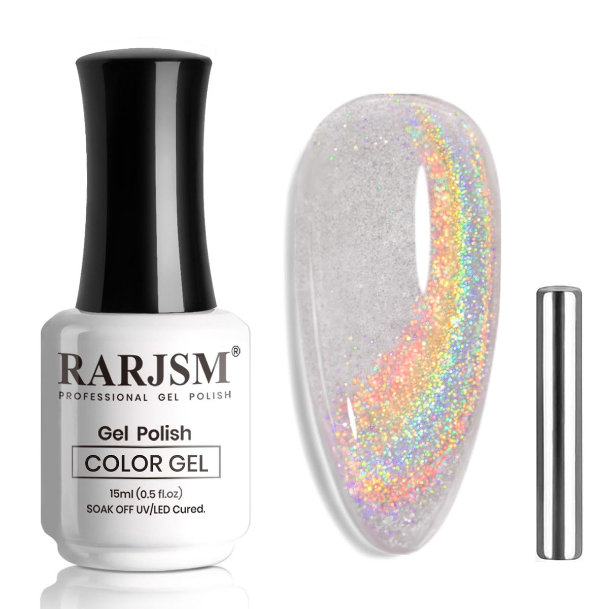 Rarjsm Holographic Cat Eye Gel Nail Polish, Clear Rainbow, 0.5 Fl Oz, Uv Led Soak Off