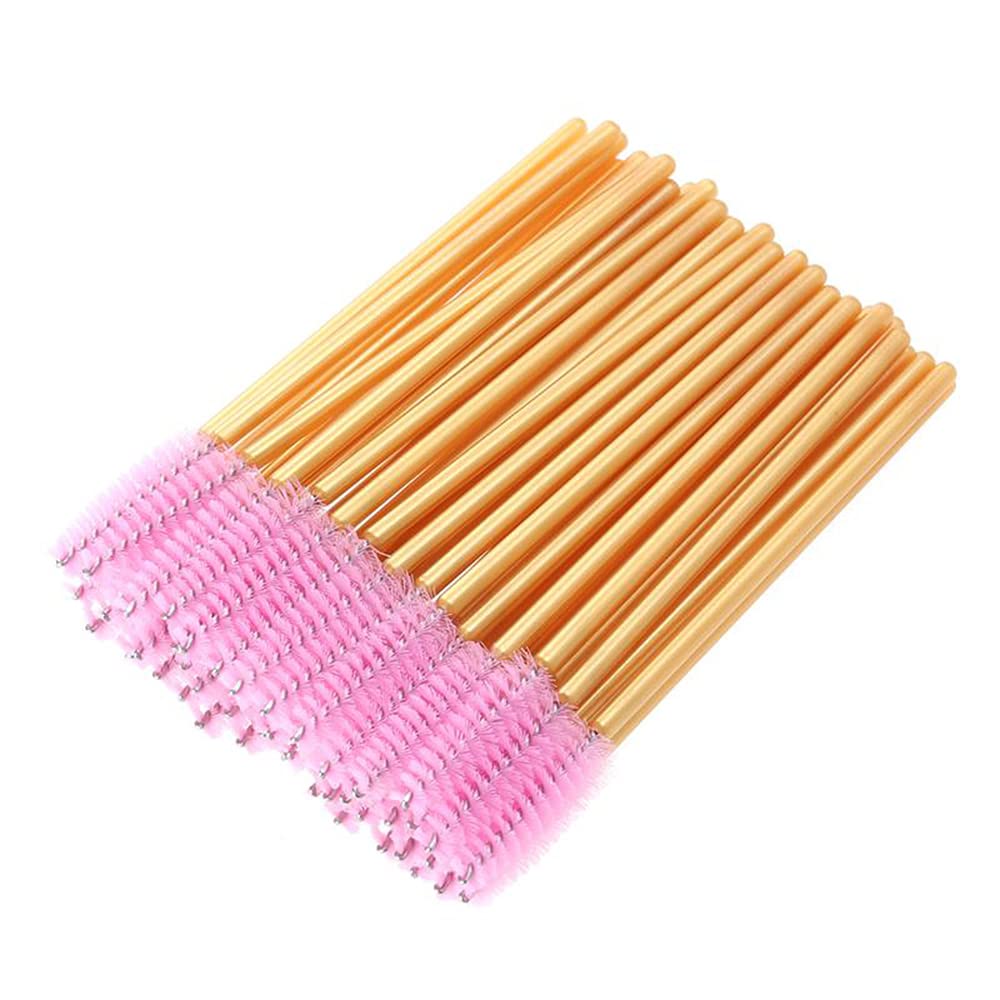 Myaokue 100 Pack Disposable Mascara Wands - Gold/Pink Eyelash Brushes For Makeup Applications