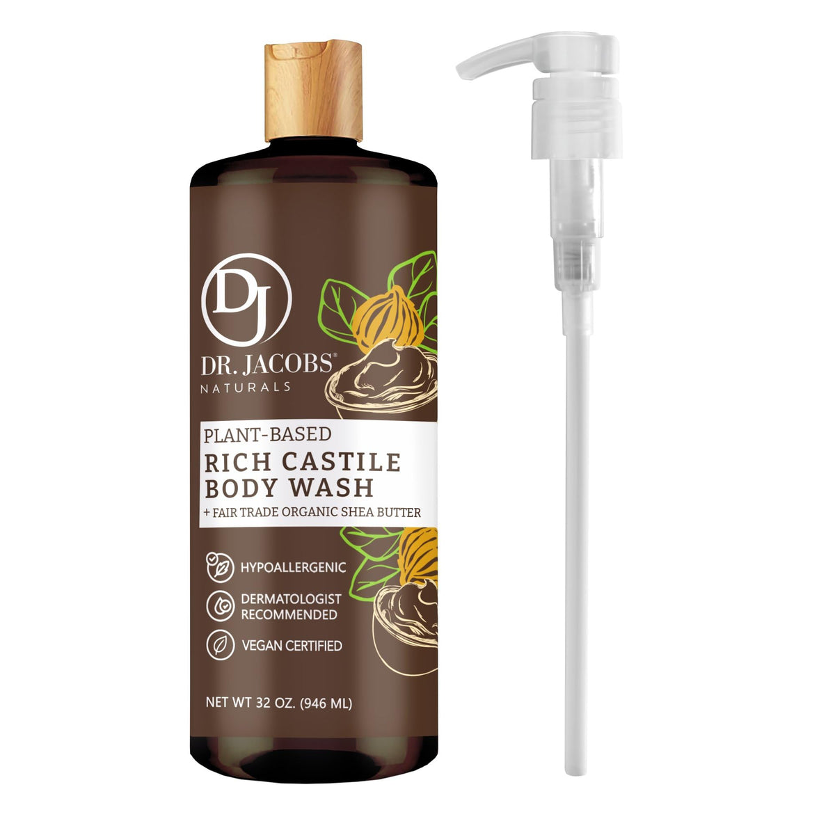 Dr.Jacobs Naturals 32 Oz Pure Castile Soap - Hypoallergenic, No Palm Oil, Multi-Purpose