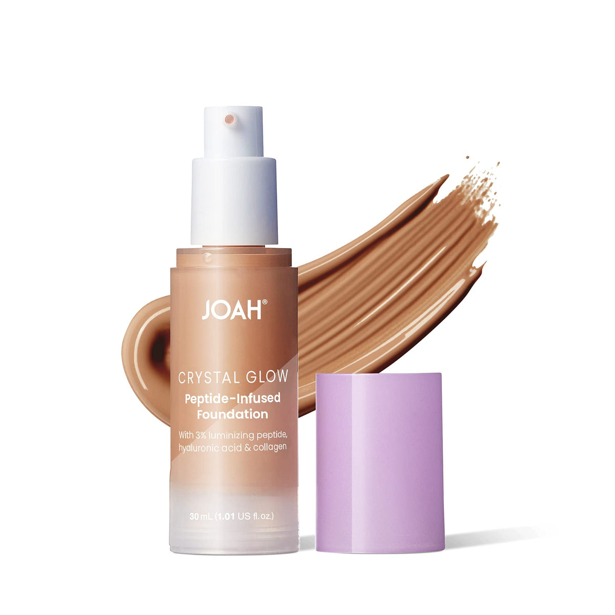 Joah Crystal Glow Peptide Foundation - 2-In-1 Korean Makeup, Blurring Primer, Tan Warm, 1.01 Oz