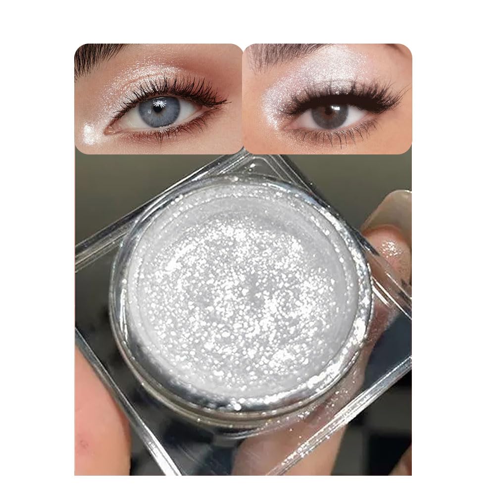 Cakaila Glitter Silver White Eyeshadow - High Pigment, Waterproof, 24 Hour Longwear, Blendable