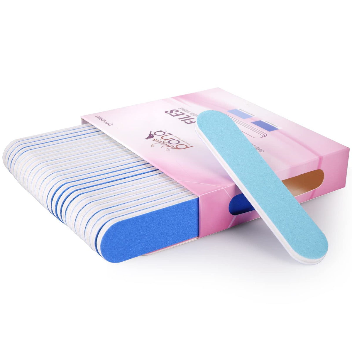 Pana 25Pcs Mini Double Sided Nail Files - Blue 180/180 Grit Emery Board For Manicure & Pedicure