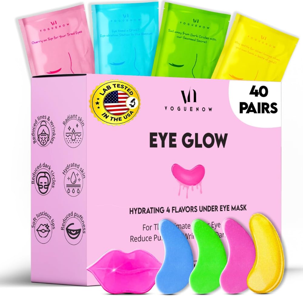 Voguenow Under Eye Patches For Dark Circles & Puffiness - 40 Sets + Bonus Lip Masks, Hydrating