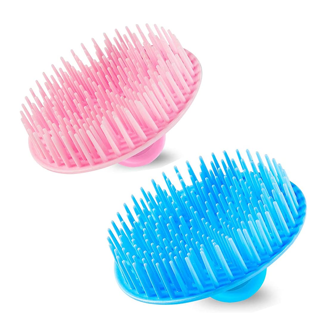 Yealife Scalp Exfoliator Brush - Dandruff Cleaning & Massager For Home, Office, Travel - Pink/Blue