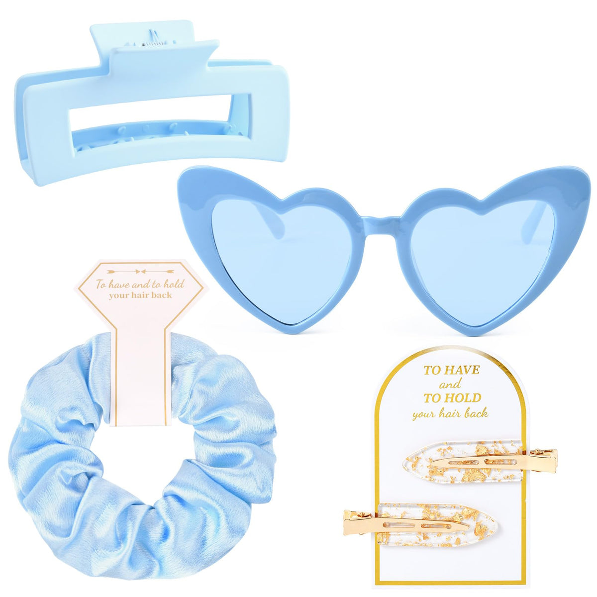 Aileam 4 Pcs Bridesmaid Proposal Gifts - Hair Clips, Scrunchies & Sunglasses In Dusty Blue