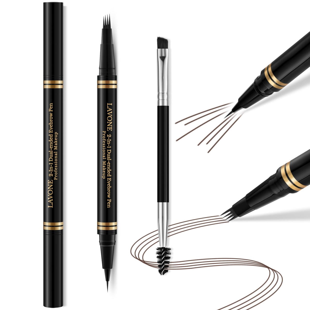 Lavone 2-In-1 Waterproof Eyebrow Pen & Pencil - Microblading & Dual-Ended Brush, Chocolate