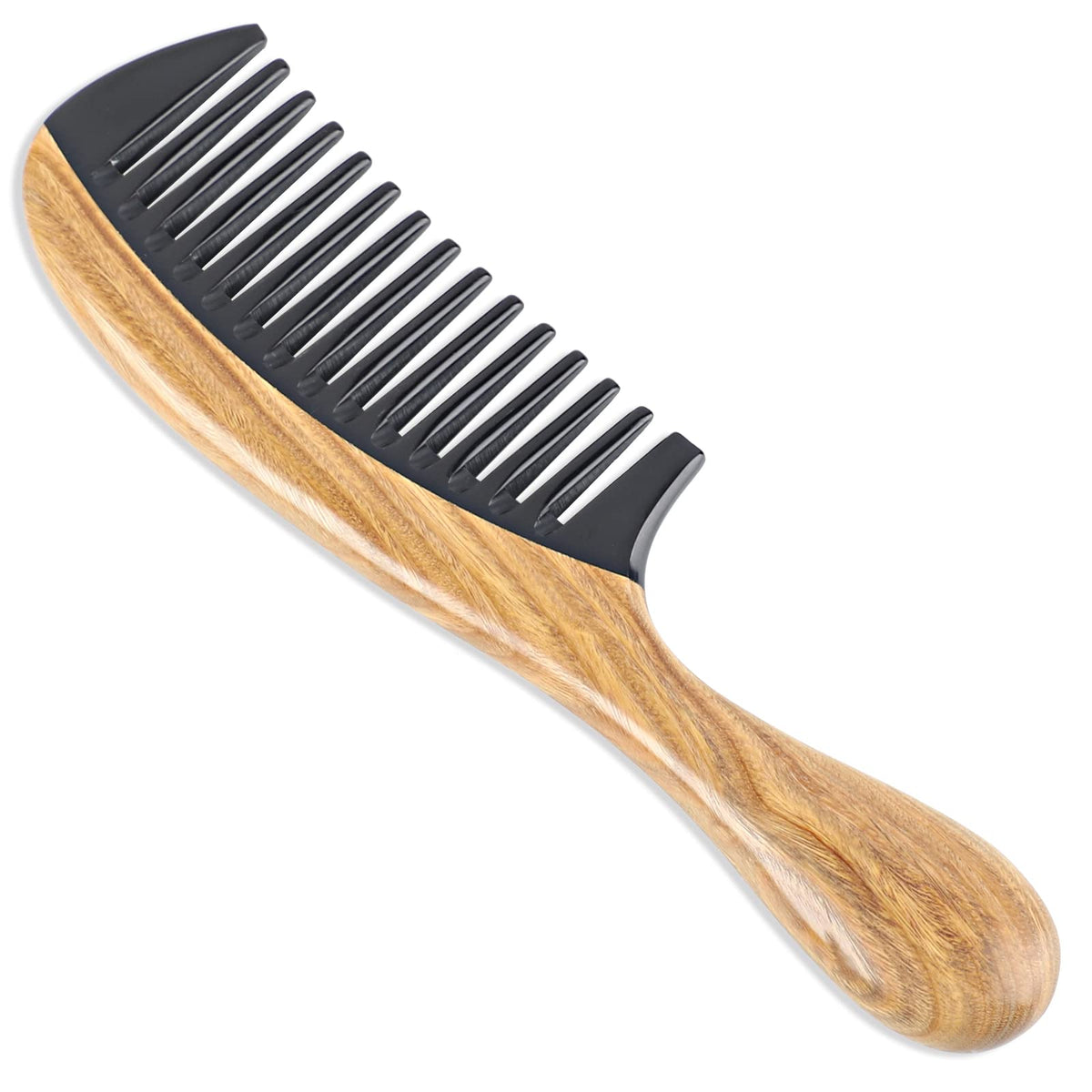 Onedor Handmade Sandalwood & Buffalo Horn Comb - Anti-Static Hair Detangler, Brown