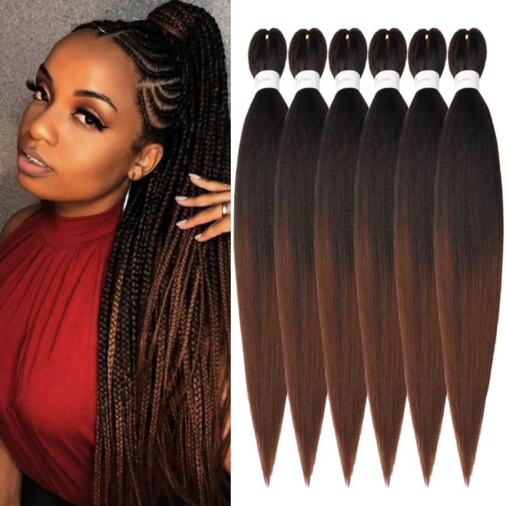 Umylar 26&quot; Pre-Stretched Synthetic Braiding Hair, Ombre Yaki Texture, 6 Packs (1B/30