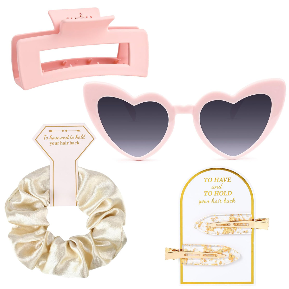 Aileam 4 Pcs Bridesmaid Proposal Gifts - Hair Clips, Scrunchies & Sunglasses In Pink