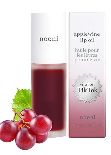 Nooni Korean Vegan Lip Oil - Applewine, Moisturizing Lip Stain For Dry Lips, 0.12 Fl Oz