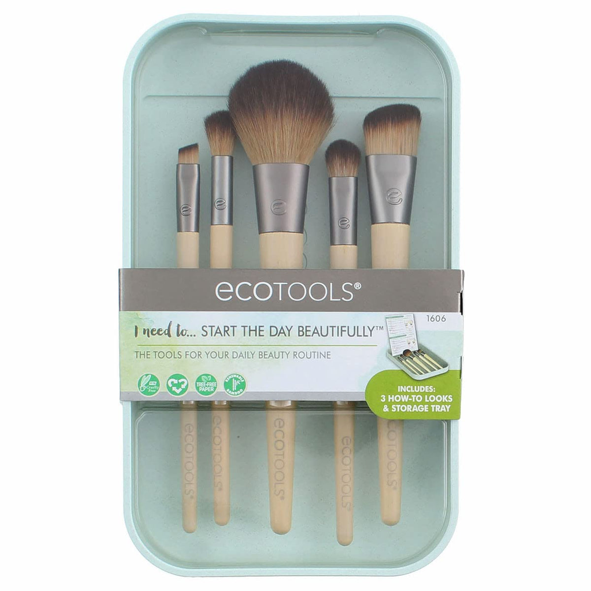 Ecotools 5 Piece Make-Up Brush Set - Synthetic Taklon, Beige, Start The Day Beautifully