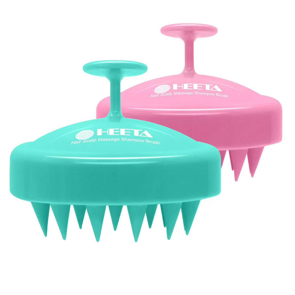 HEETA Hair Scalp Massager Brush - 2 Pack Silicone Shampoo Scrubber for Hair Growth, Pink & Green