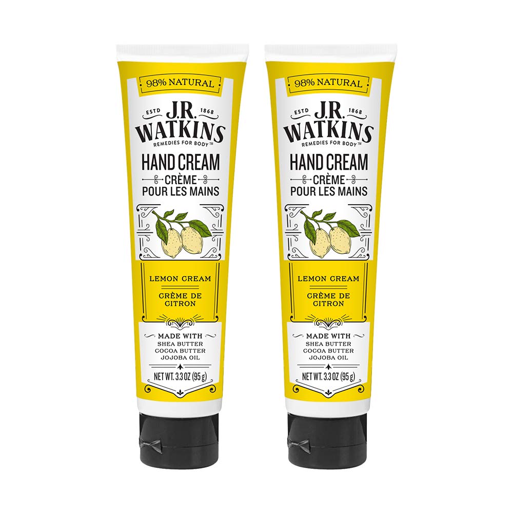 J.R. Watkins Hand Cream, 3.3Oz Lemon Cream, Hydrating Moisturizer With Shea & Cocoa Butter, 2