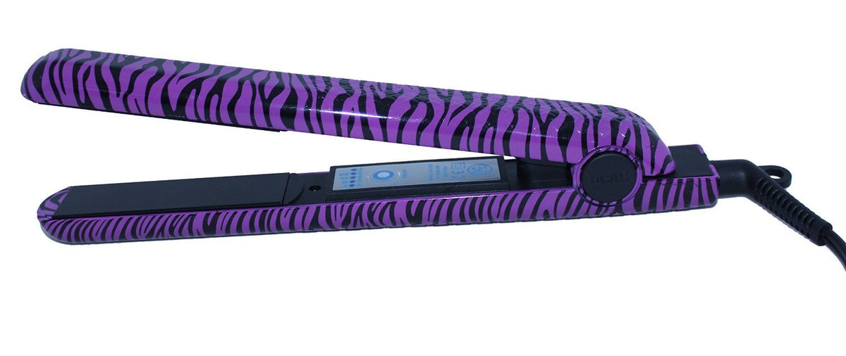 RoyalCraft Ceramic Hair Straightener Iron - Purple & Black Zebra Print, 1 Inch, Professional Heat Up