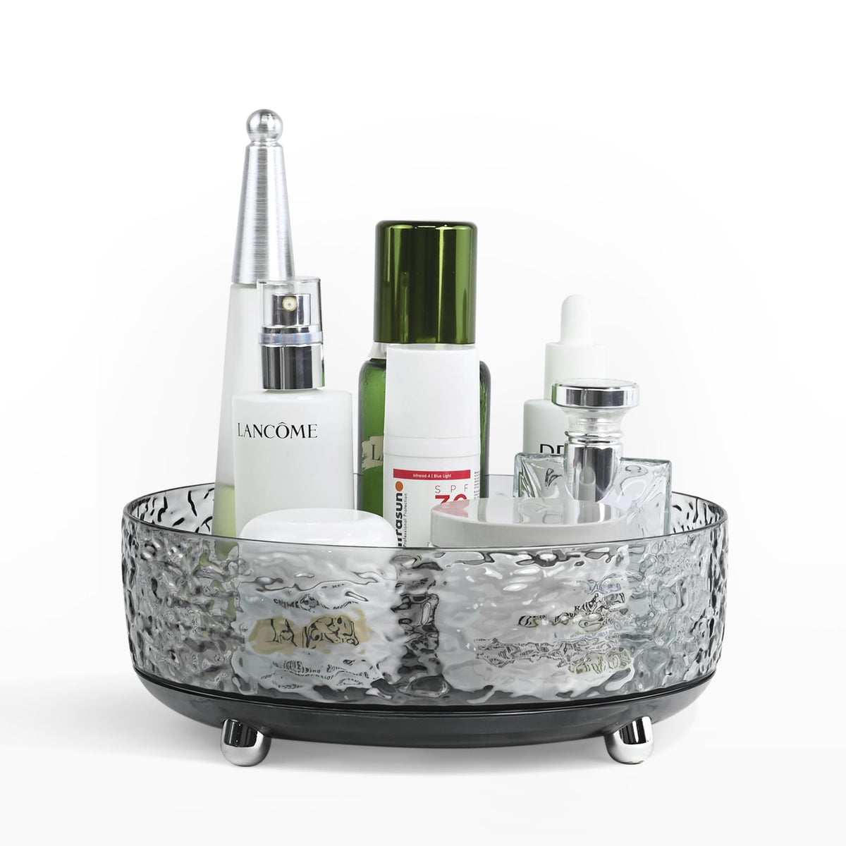 Msjga 360° Rotating Makeup Perfume Organizer Tray - Clear Grey Skincare & Cosmetics Storage