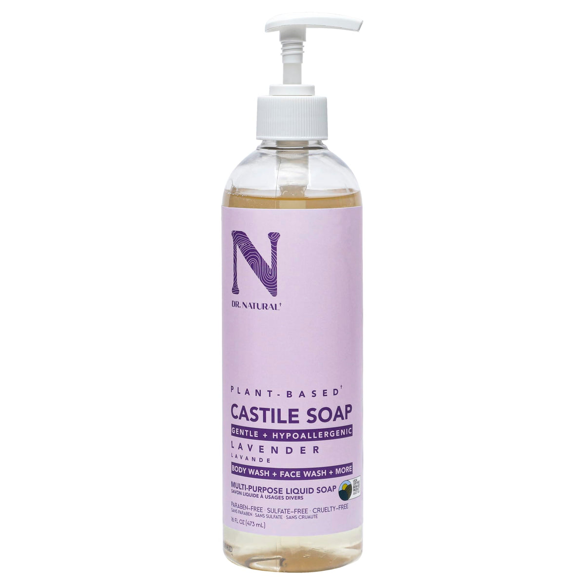 Dr Natural Castile Liquid Soap  Lavender  16 oz  PlantBased  Made with Organic Shea Butter  Rich in Coconut and Olive Oils 