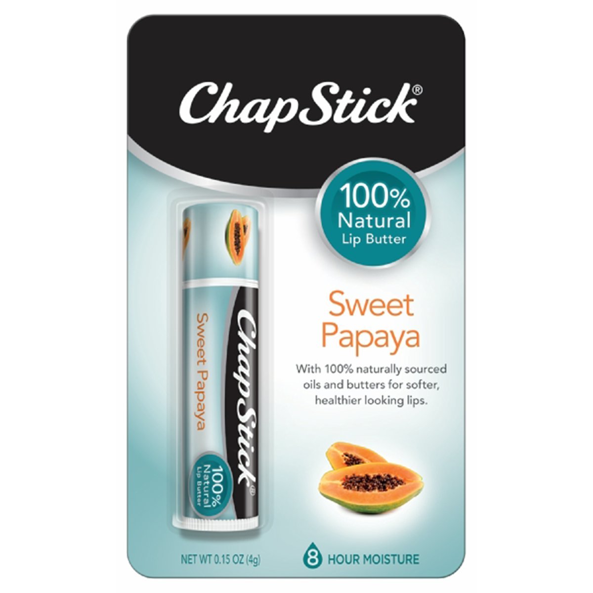 Chapstick 100% Natural Lip Butter, Sweet Papaya Lip Balm Tube, 0.15 Oz, Non-Tinted