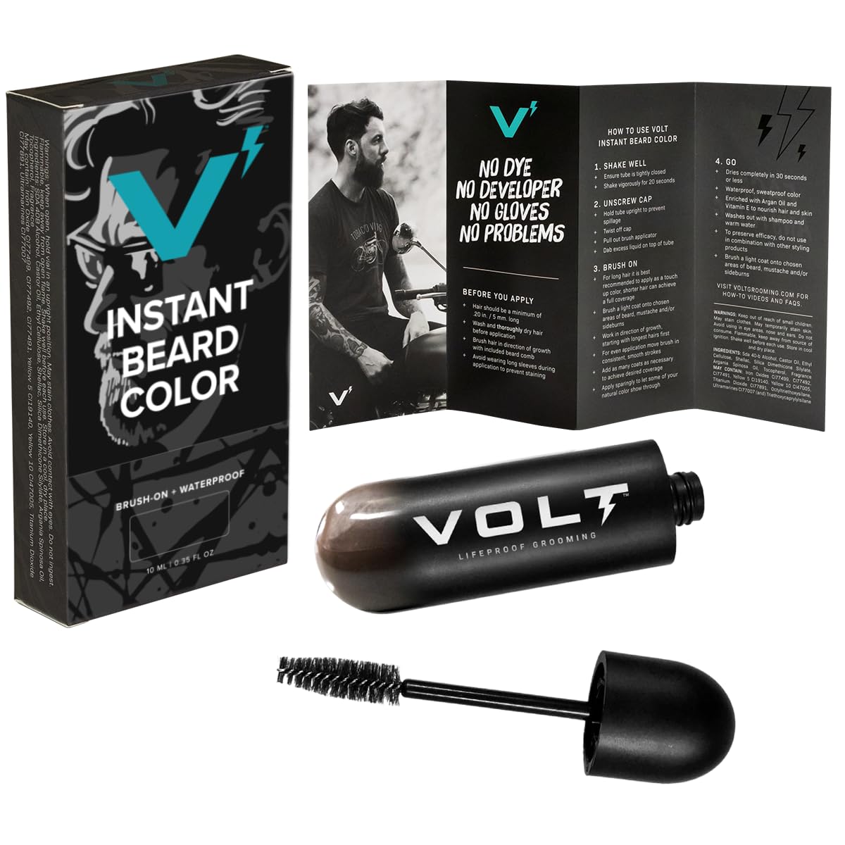 Volt Instant Beard Color - Smudge & Water Resistant, Quick Drying, Ebony, 0.35 Fl Oz