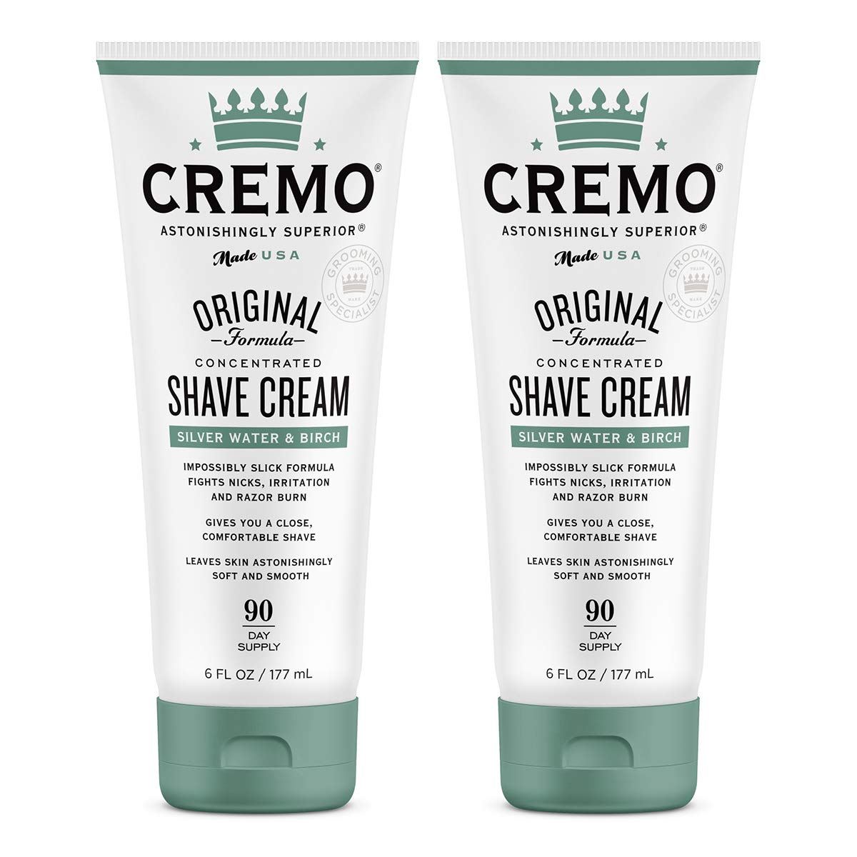 Cremo Barber Grade Silver Water & Birch Shave Cream, Ultra-Slick, 6 Fl Oz (Pack Of 2)