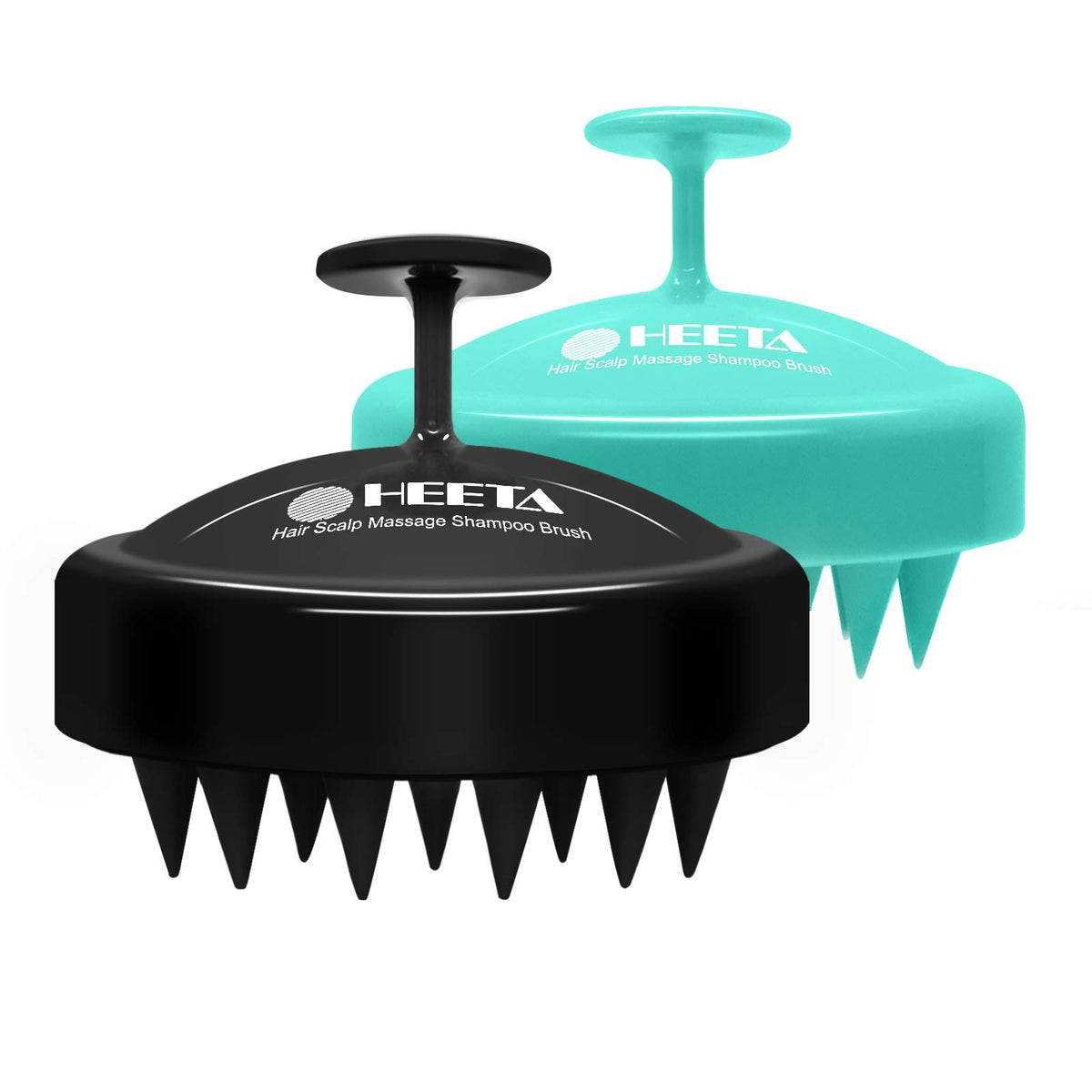 HEETA Hair Scalp Massager Shampoo Brush - 2 Pack, Silicone Detangler for Hair Growth, Black & Green