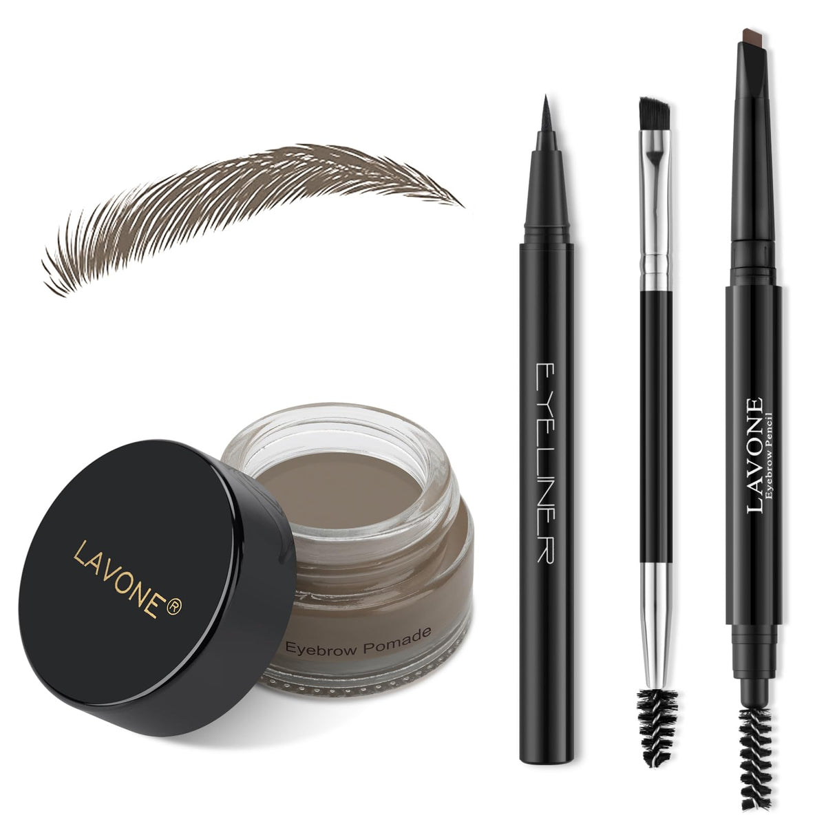 Lavone Eyebrow Stamp Pencil Kit - Waterproof Brow Pencil, Pomade, Brush - Dark Gray