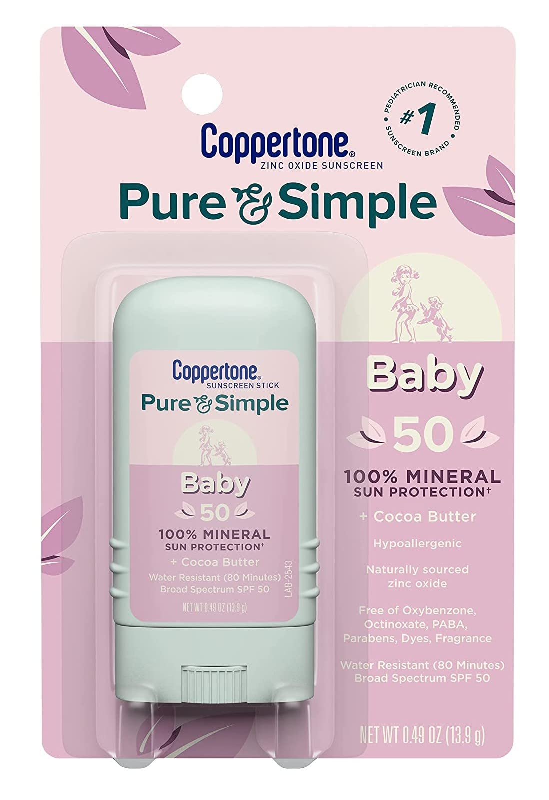 Coppertone Spf 50 Waterbabies Pure & Simple Stick, 0.49 Oz, Pack Of 2 - Sunscreen For