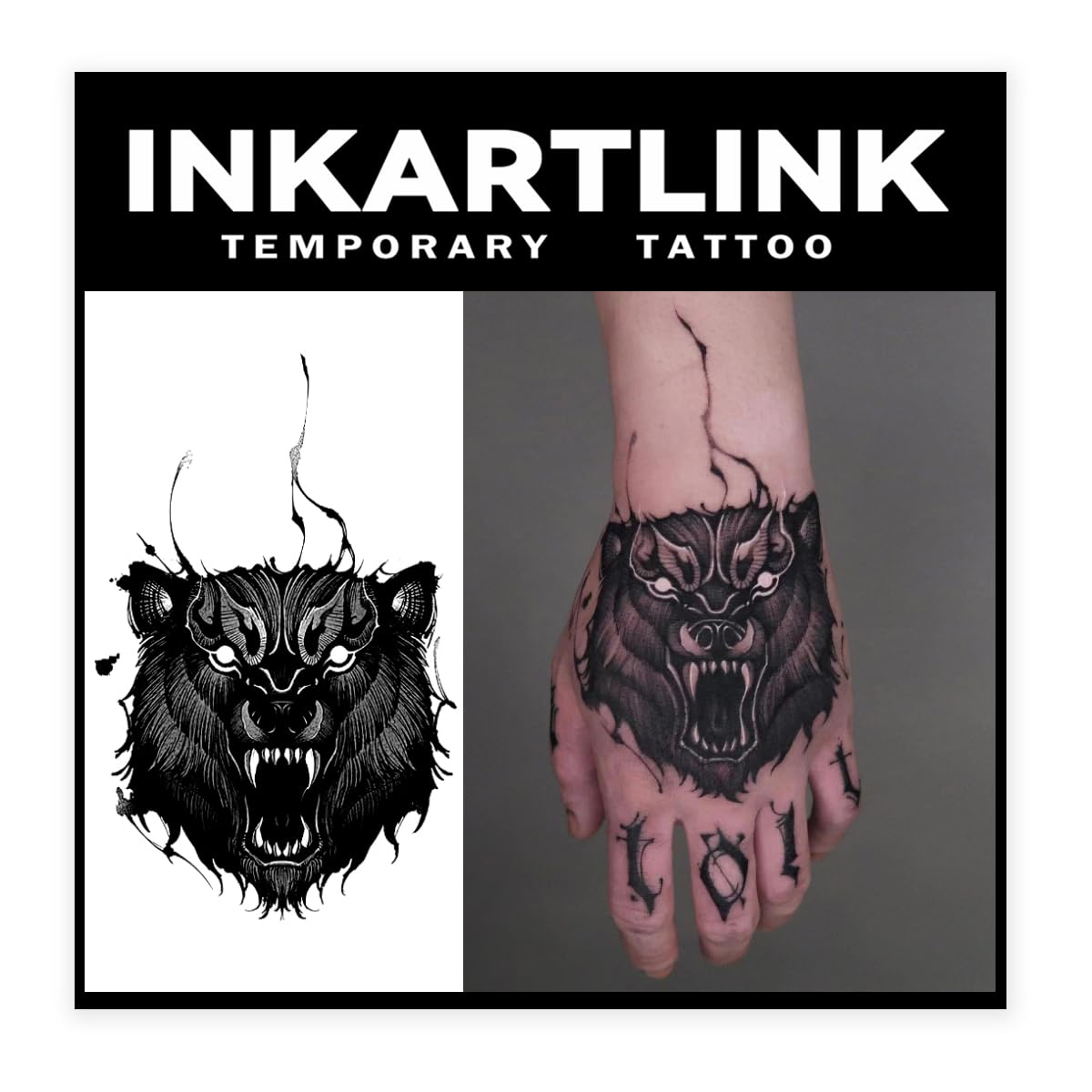 Inkartlink Semi-Permanent Bear Tattoo, 2 Sheets, Waterproof, Realistic Design, Lasts 1-2 Weeks