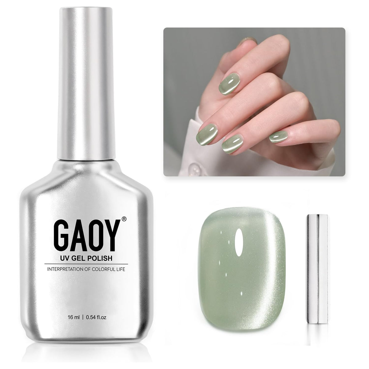 Gaoy Green Jade Cat Eye Gel Nail Polish - 16Ml Holographic Uv Gel With Magnet, Reflective Shine