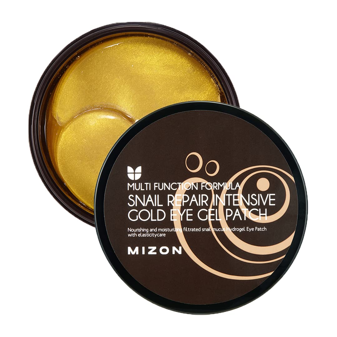 Mizon 24K Gold Snail & Collagen Under Eye Gel Patches - Reduces Puffy Eyes & Dark Circles, 