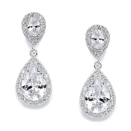 Mariell Silver Cubic Zirconia Teardrop Dangle Earrings For Bridal, Prom, And Everyday Wear