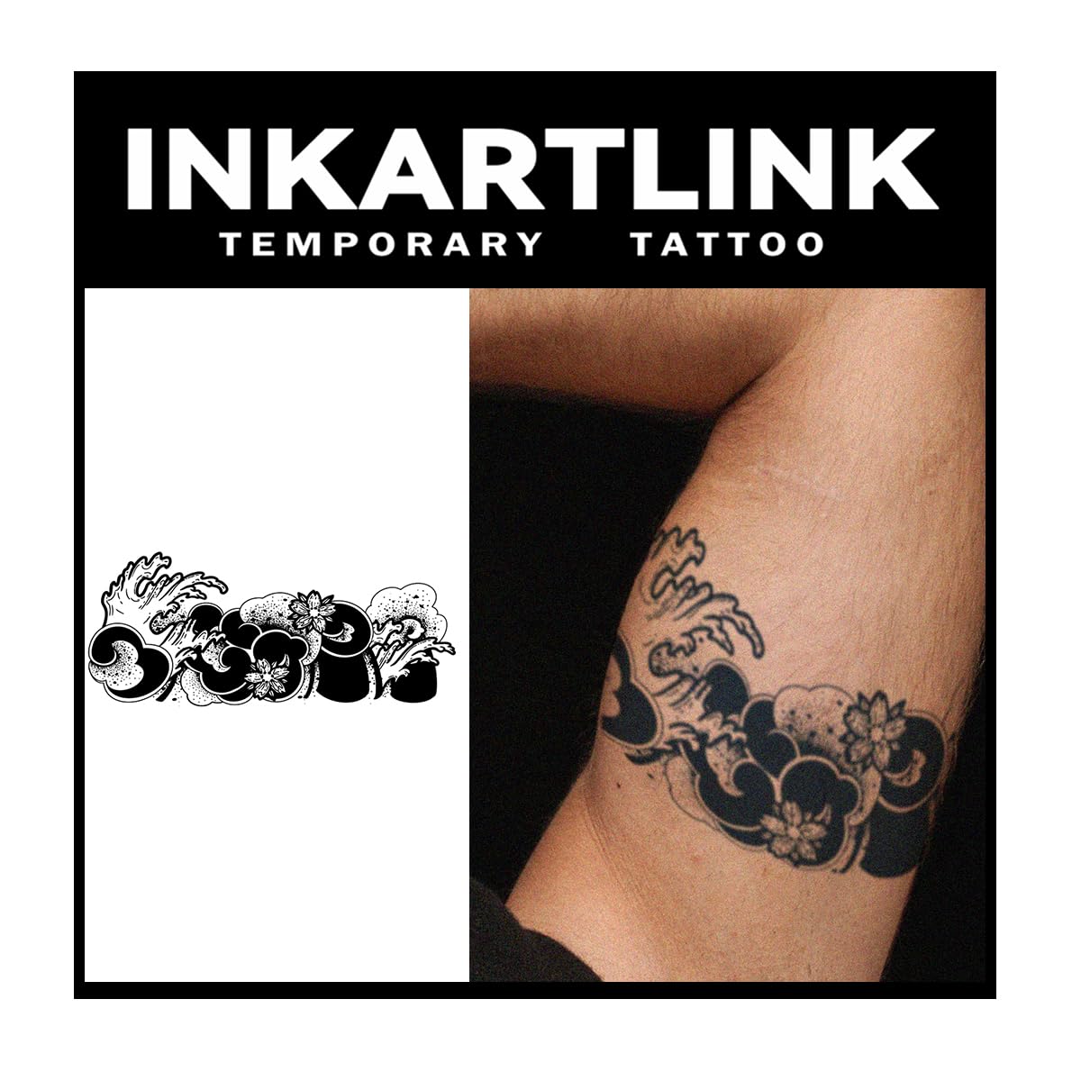 Inkartlink Large Semi-Permanent Tattoos - Realistic Waterproof Wave Armlet Design, Lasts 1-2 Weeks