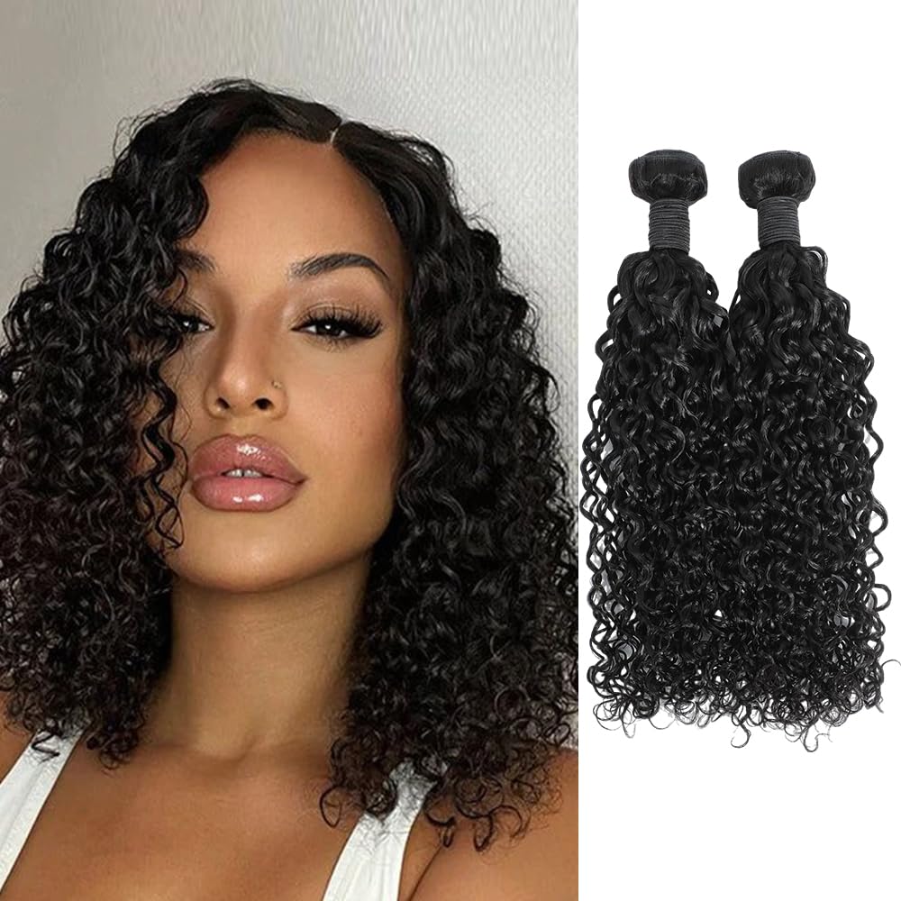 Gemmrnny 12A Brazilian Deep Wave Human Hair Bundles 12 14 Inch Natural Black Water Wave 2 Pack